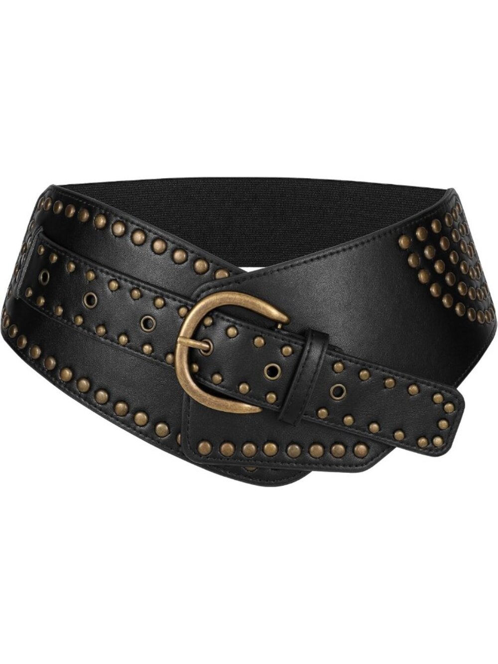 Vintage Wide Elastic Waist Belt for Women - Studded Stretchy Rivet Design